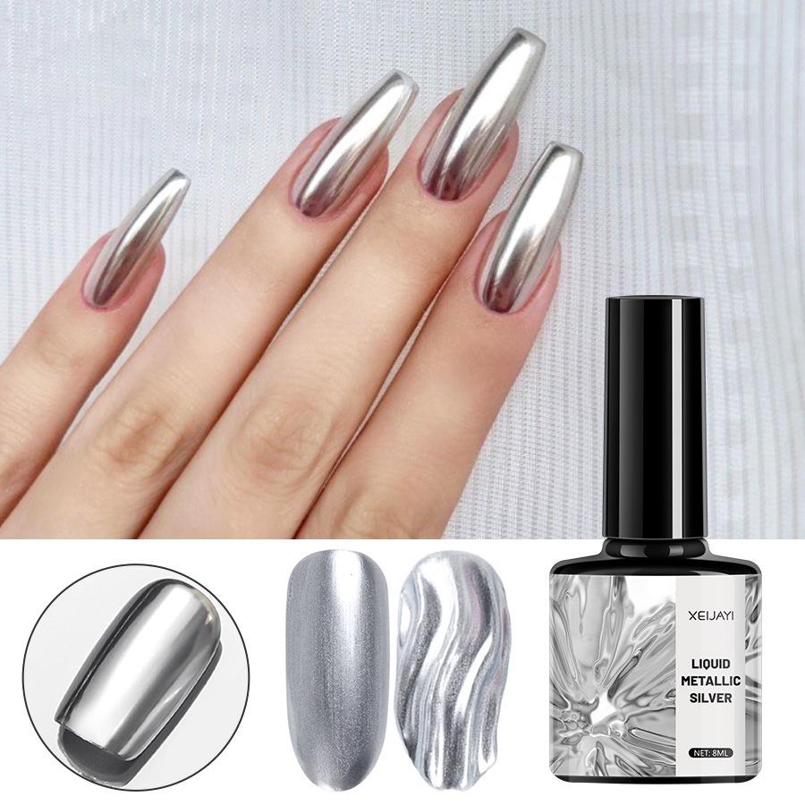 Mirror Metal Gel Nail Polish Silver Color Nail Painting Drawing UV Gel Long-Lasting Nail Art Decor