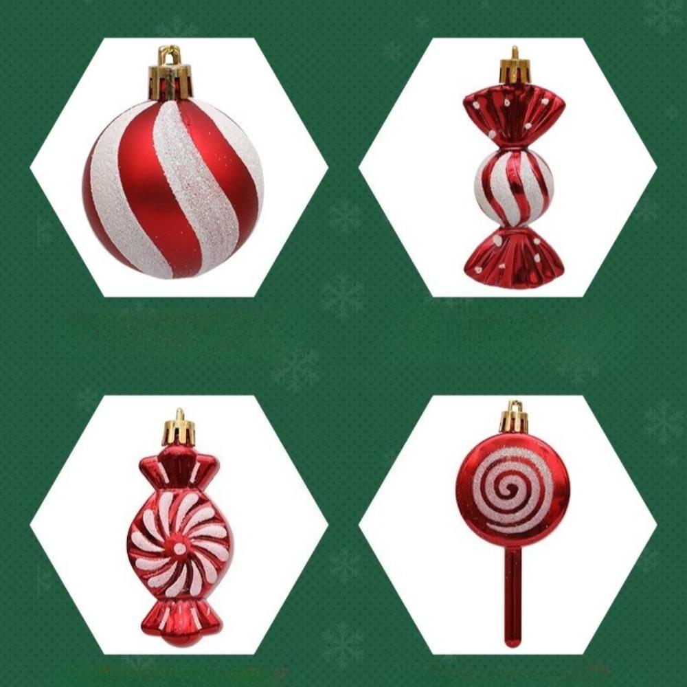 Christmas decoration set of 13, including crutches, candies, lollipops, pine cones, painted Christmas balls, Christmas tree ornaments