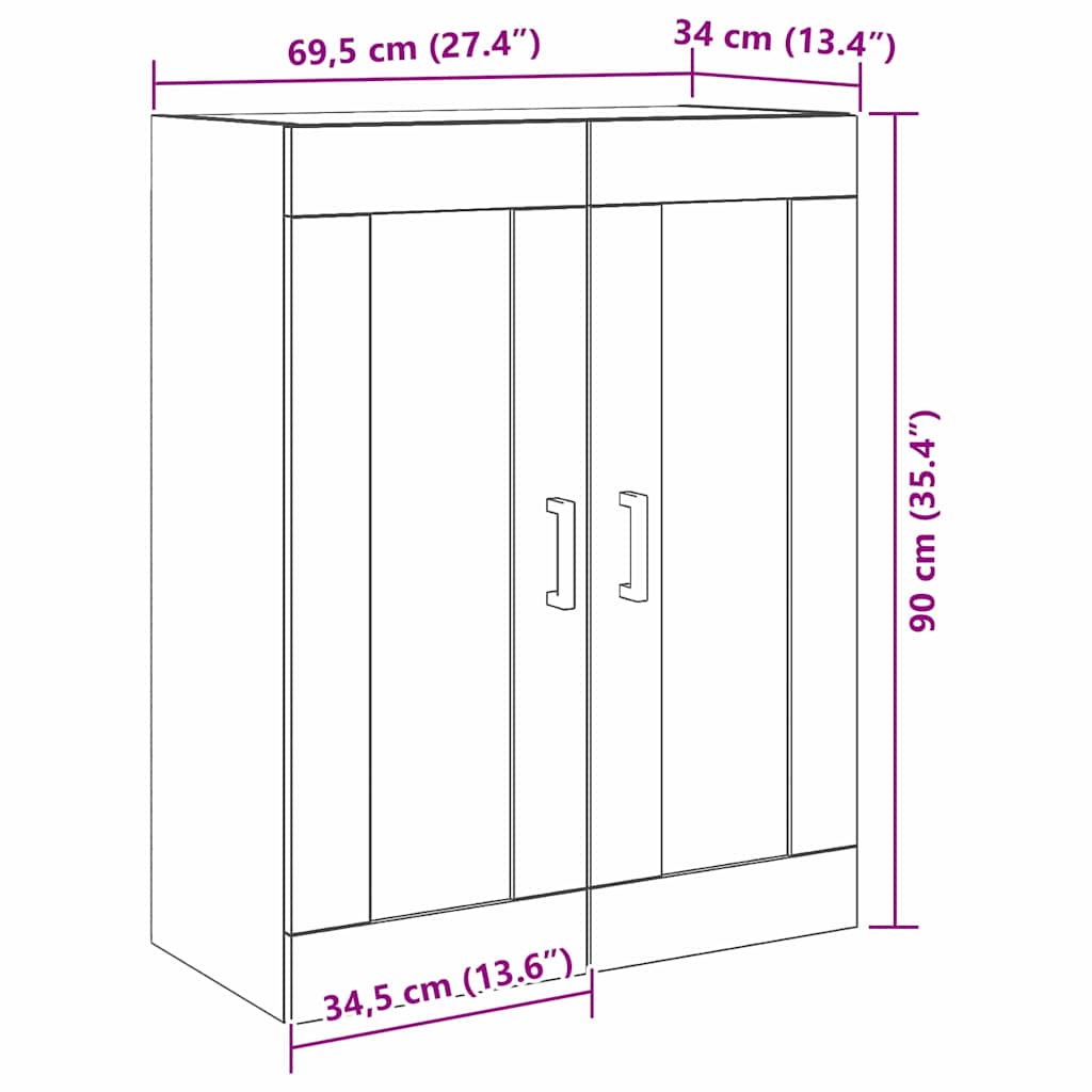 Wall Mounted Cabinet Black Oak Effect 69.5 x 34 x 90 cm