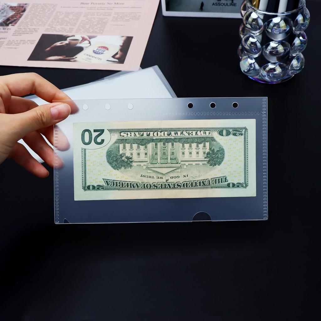 12pcs Zipless Cash Envelopes A6 Binder Pockets Frost PP Planner Inserts Sheet Protectors for 6 Ring Binders Organizer Accessories