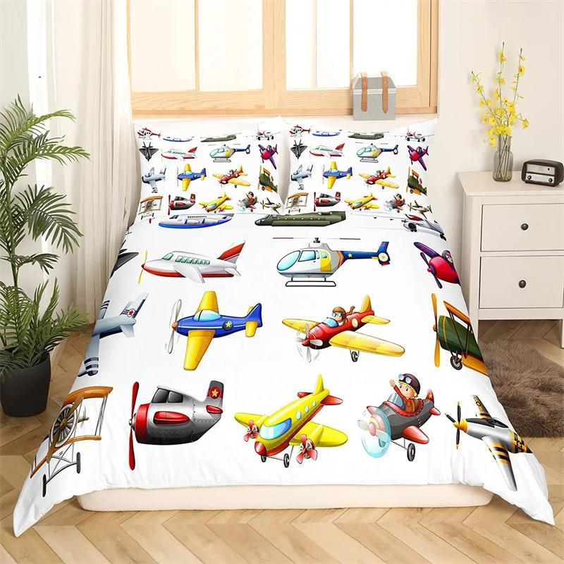 Premium Airplane Duvet Cover Planes Fying In Air Aviation Airport Helicopters And Jets Cartoon Style Room Decorative For Boys Girls Gift