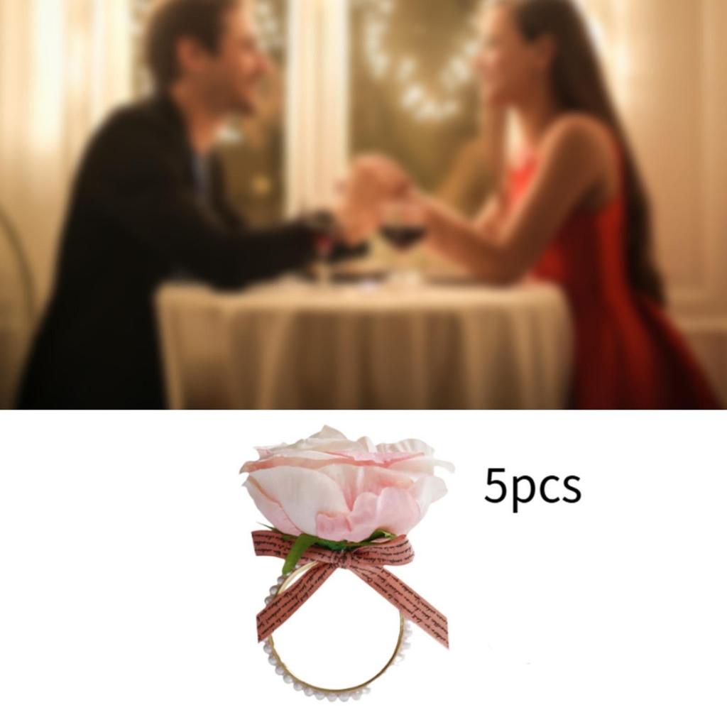 5Pcs Floral Napkin Holder Event Flower Napkin Rings Serviette Buckles Beaded Decorative for Tableware Cafe Hotel Kitchen Wedding