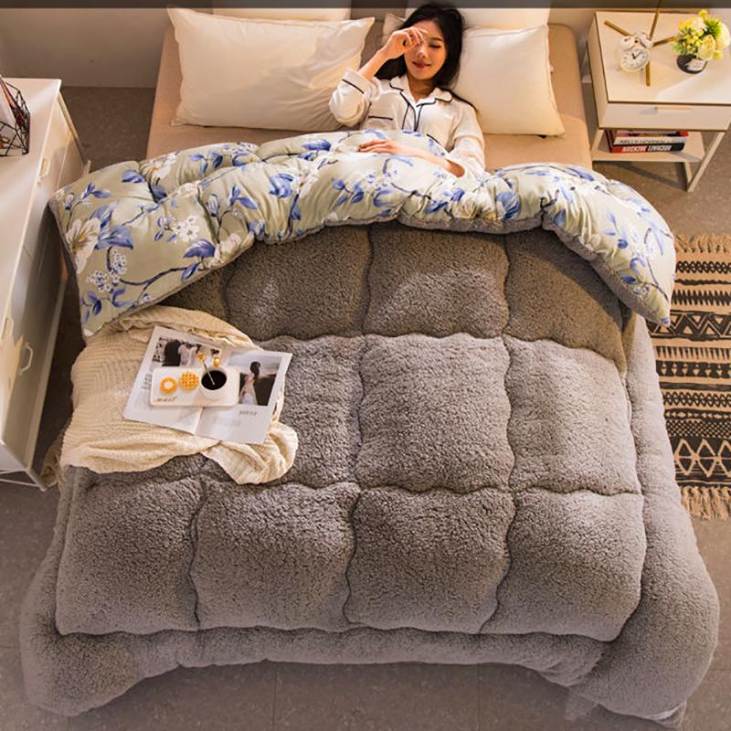 Verdickte Winterdecke aus Lammwolle, doppelte Steppdecke, warme Steppdecke, Einzelbettdecke für Studentenwohnheime