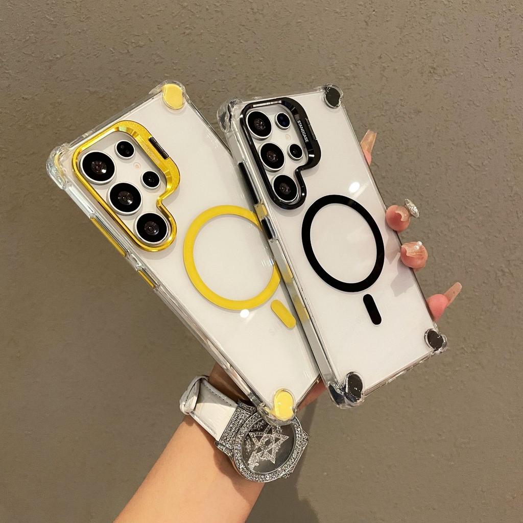 Applicable to Samsung s26ultra mobile phone case transparent magnetic suction s25u lens holder four corners anti-drop 24u protective case