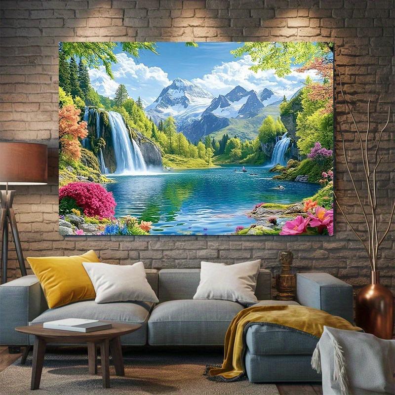 2D plane natural waterfall landscape background decoration suitable for all four seasons polyester fiber