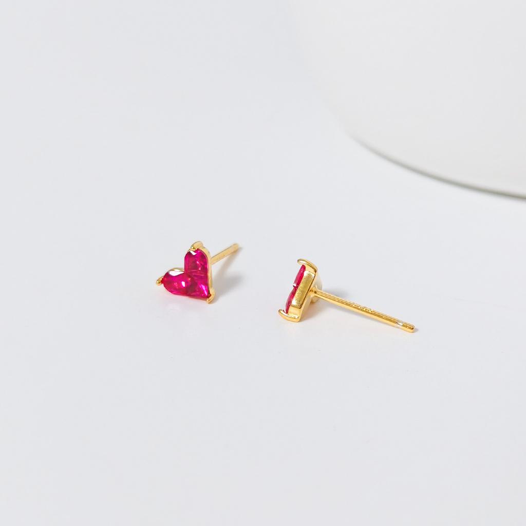 925 Sterling Silver Shiny Ruby Zircon Small Stud Earring for Girls Versatile Daily Wear Anti-allergy Earring Piercing Jewelry
