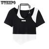 Fake Two Piece T-shirt Summer Large Irregular Fit Contrast Top