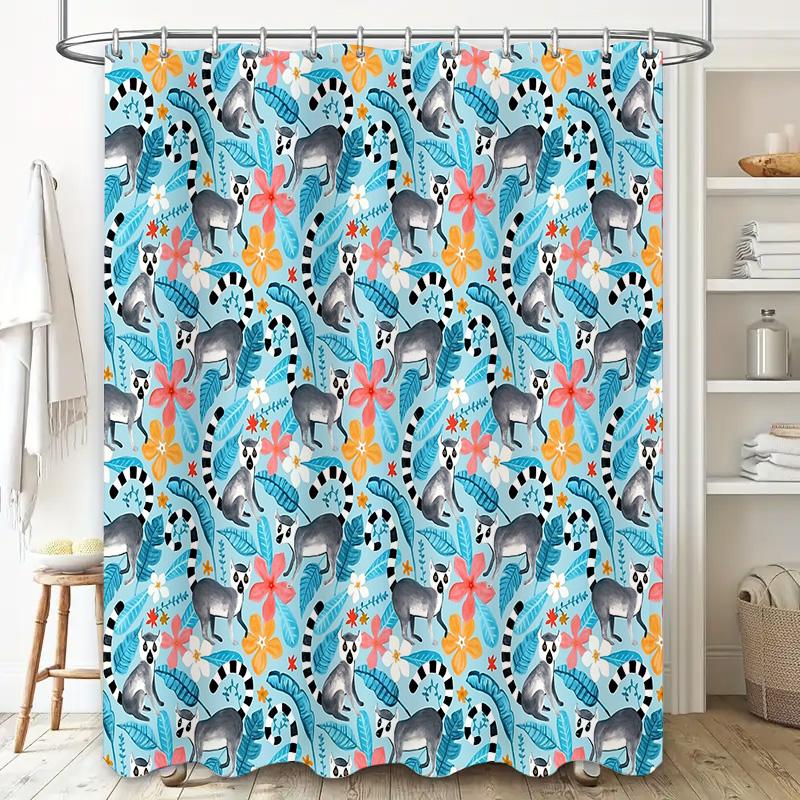 Unframed Lemur Shower Curtain Tropical Rainforest Animal Pattern Bathroom Decor Nature Wildlife Shower Liner Waterproof Home Tex