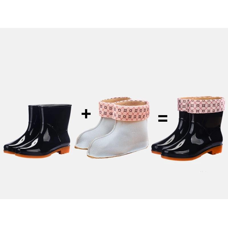 Women Mid Calf Rain Boots Waterproof PVC Shoes Non-slip Rubber Sole