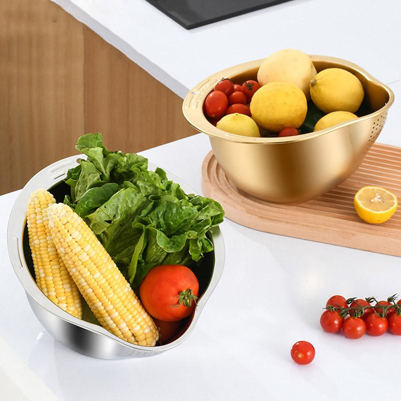 Rice Washer Strainer Bowl Stainless Steel 304 Washing Bowl Rice Strainer for Washing Fruits Vegetables and GrainsKitchen Tools