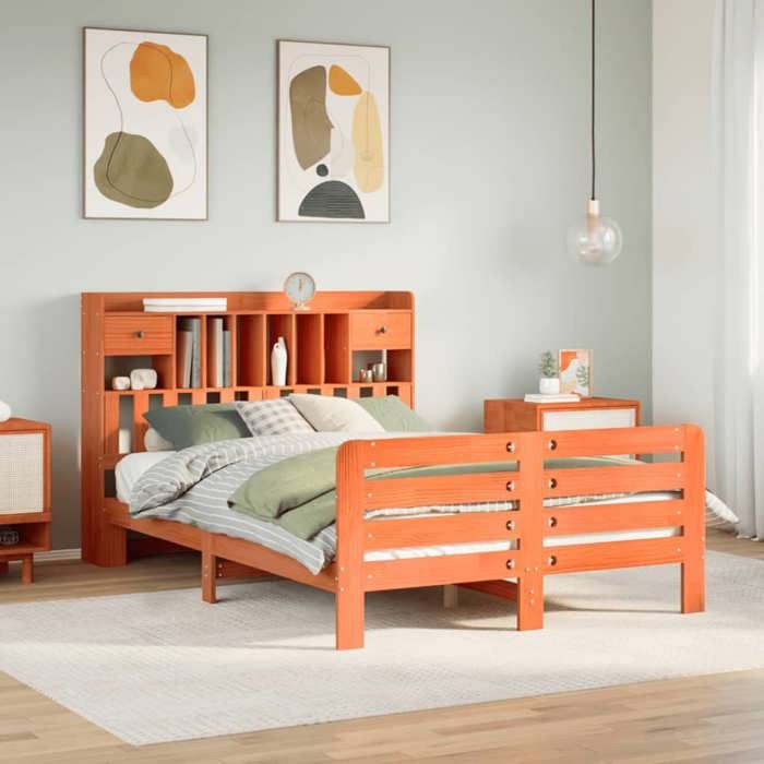 VidaXL Lit bibliothèque sans matelas cire marron 140x200 cm pin massif 3309964