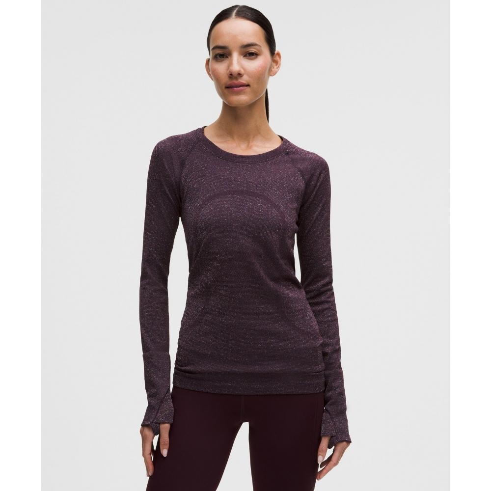 Lululemon Swiftly Tech Long Sleeve Shirt 2.0 Hip Length Sparkle Black Plum Rainbow Lurex