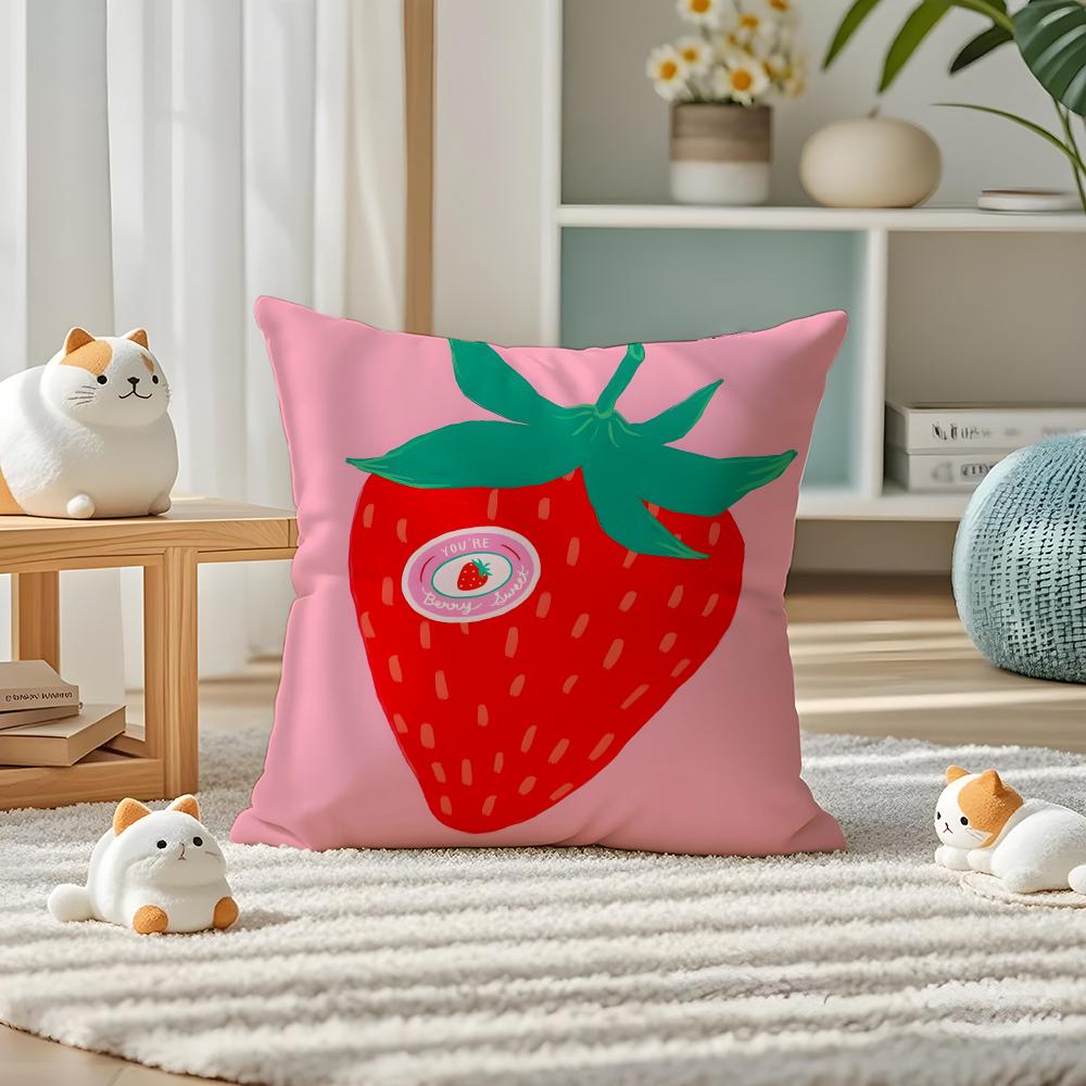 Strawberries Pillow Case Silky Elegant Comfort Sofa Bed Invisible Zipper