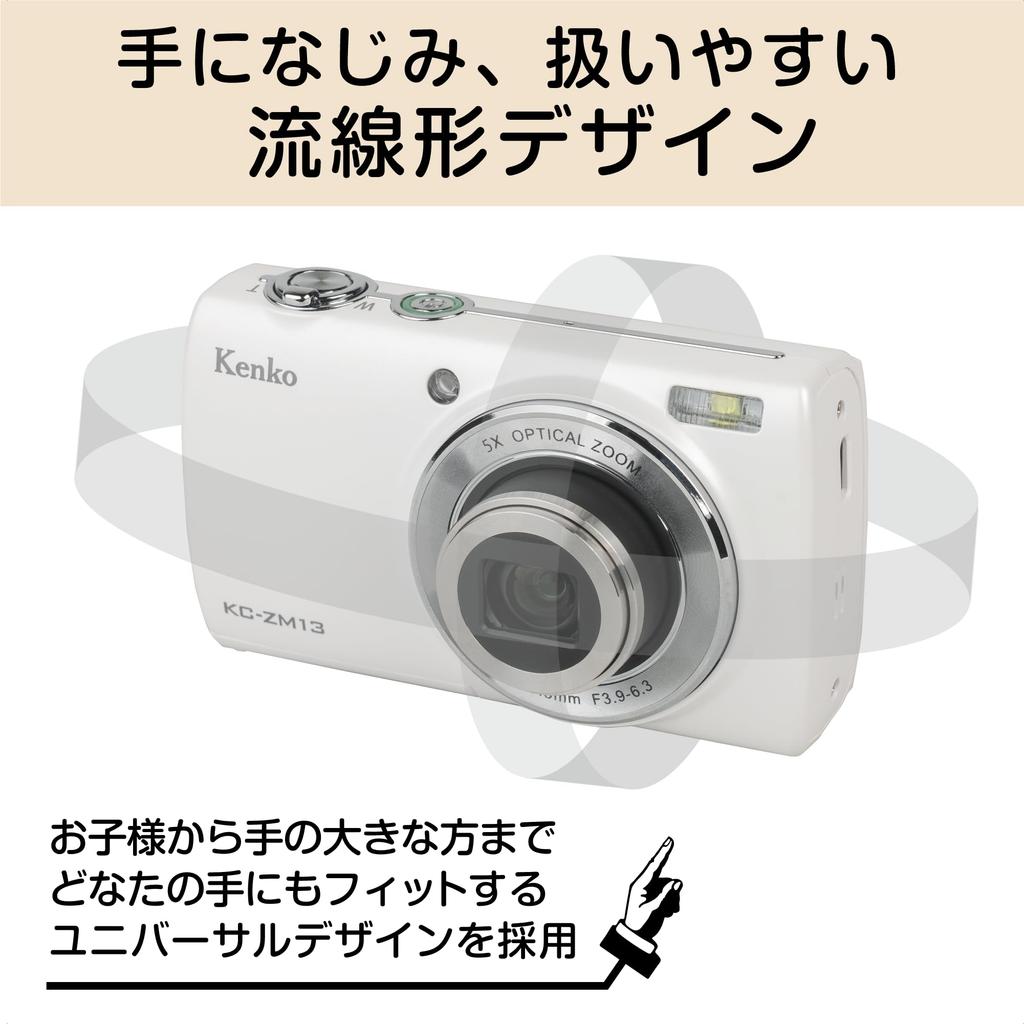 Kenko WH Compact Digital 5x Optical Effective IPS Touchscreen Selfie Compact White KC-ZM13 Camera Zoom, Approx. 16-megapixel Pixels, 2.7-inch