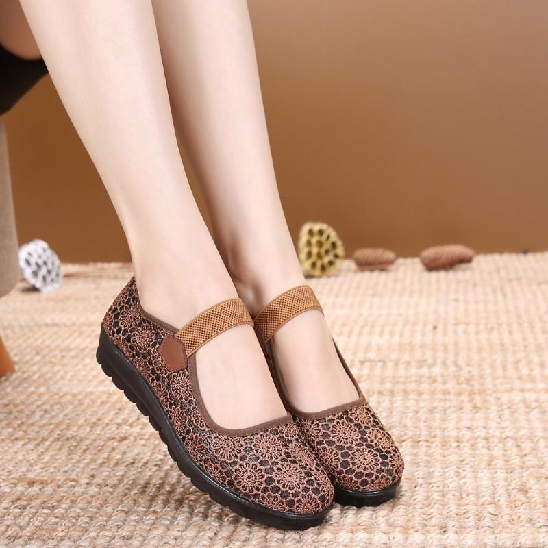 Middle-aged and elderly women's shoes ****** and summer breathable mesh mother shoes s**t-soled old lady ******* cloth shoes flat-soled grandma shoes