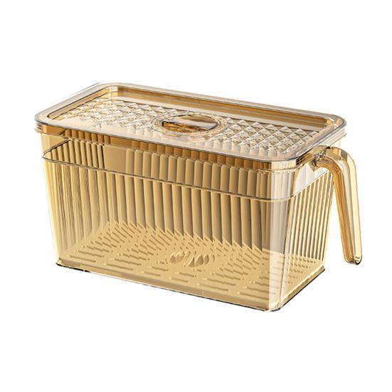 

Refrigerator Storage Box with Lid And Handle Built-in Drain Partition Transparent Container for Fruits