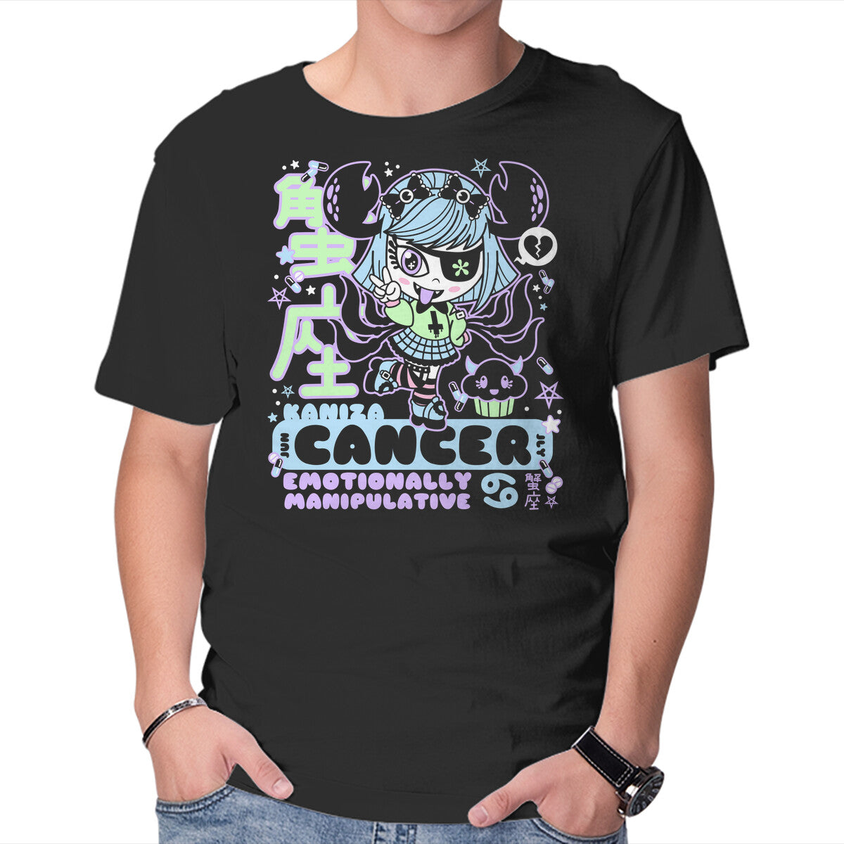 Unisex Crew Neck T-Shirt Kawaii Zodiac Cancer Graphic Short Sleeve Casual Tee L