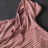 Women Long Sleeve Hooded T-shirts New  2025 Spring Simple Style Vintage Striped Loose Female Casual Cotton Tops Tees M1334