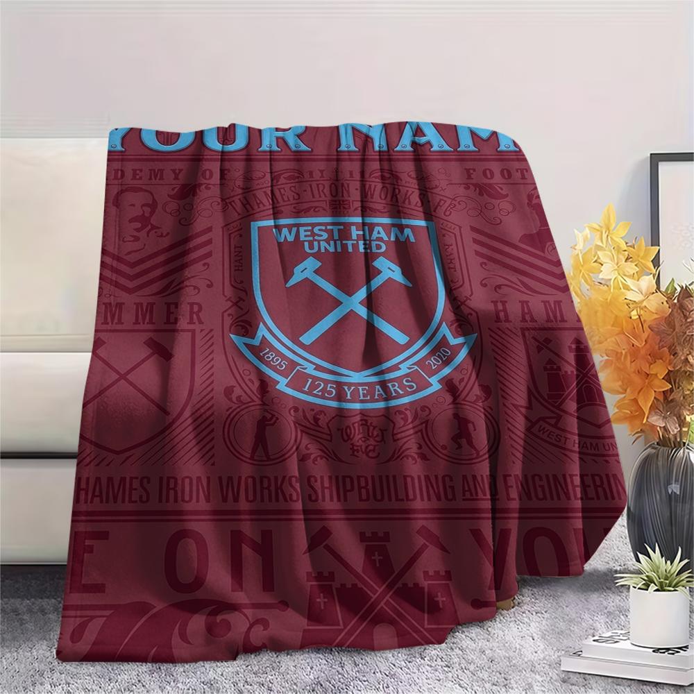 1PC Custom Name West Ham United FC Patterned Flannel Blanket Suitable For All Seasons for Home Decor Warmth and Comfort Gifts Holiday Present_xia