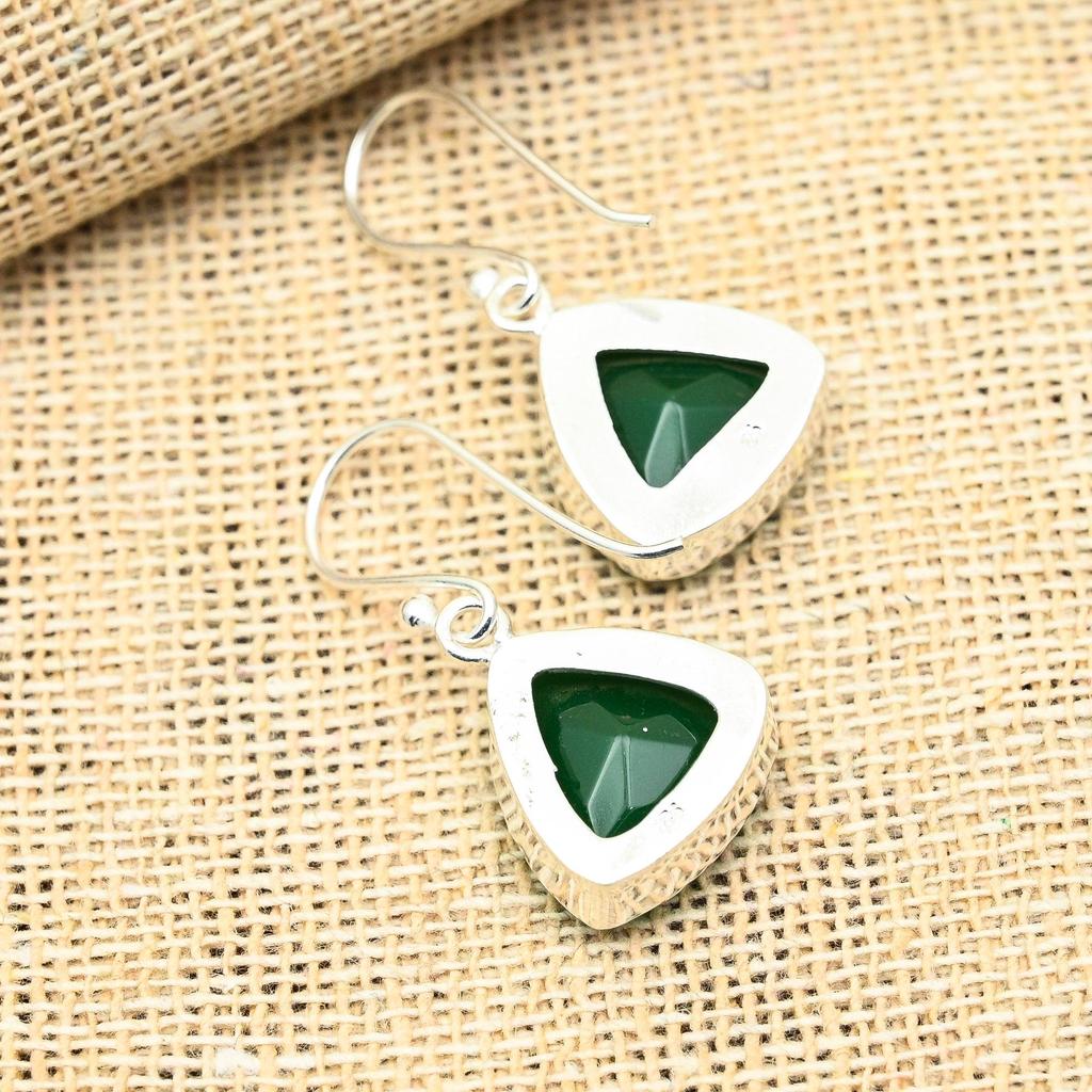 Ravishing Green Onyx Gemstone Handmade 925 Solid Sterling Silver Jewelry Earrings For Women