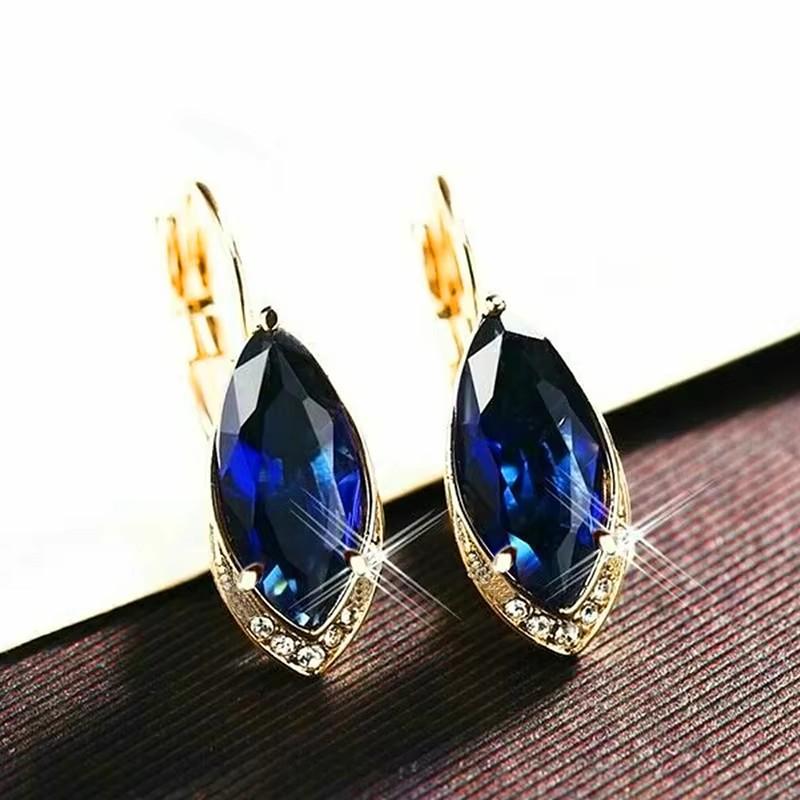 

Серьги-подвески Huitan Luxury Marquise Blue Cubic Zircon, модные великолепные свадебные украшения, аксессуары золотого цвета для женщин