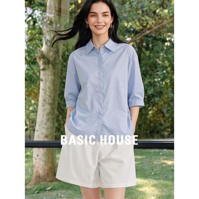 Basic House Women s Polo Collar Five-Sleeve Shirt S