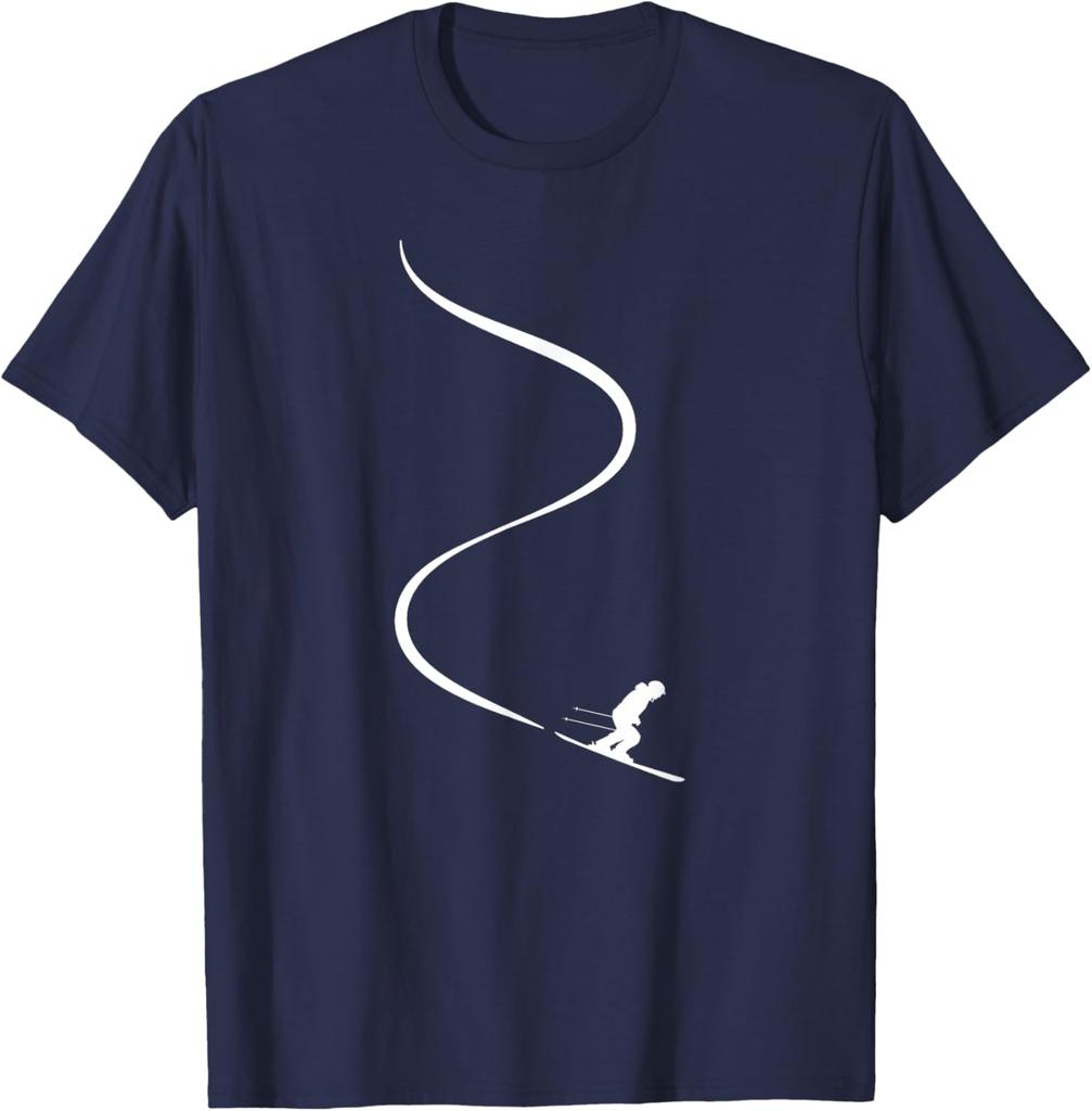 Skier Carving Powder Snow Trail Graphic TShirt Breathable Casual Short Sleeve Tee