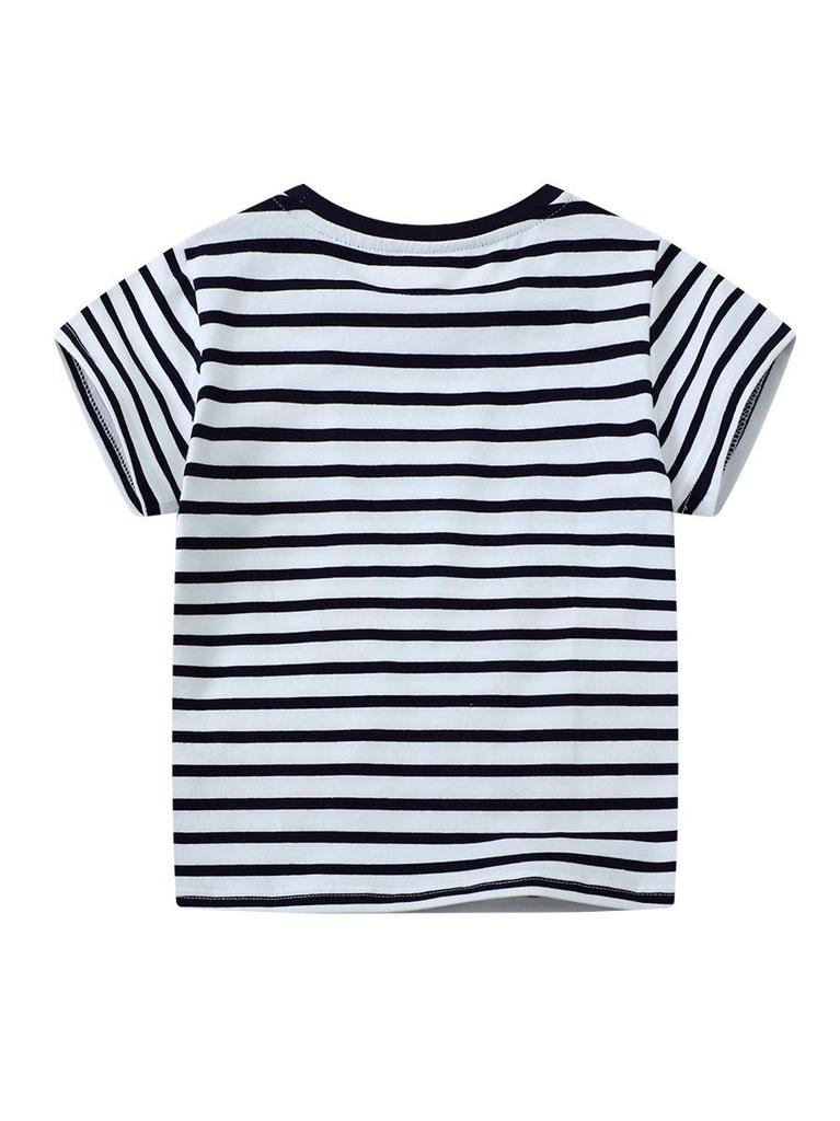 Boys' Cartoon Striped Cotton Short-Sleeve T-Shirt - Stylish & Versatile Summer Wear