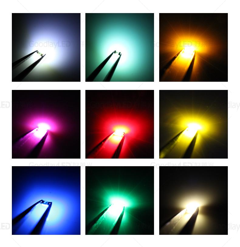 0805 SMD LED Diode Assortment: Red, Blue, Green, White, Orange, Yellow, Pink, Purple Beads.