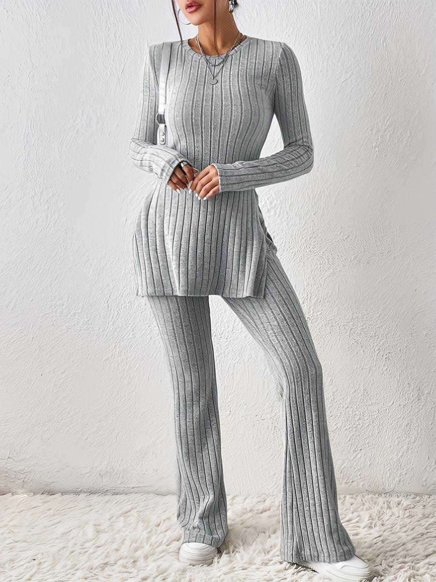 Женский осенне-зимний новый однотонный повседневный облегающий домашний костюм, комплект верхней одежды L серый