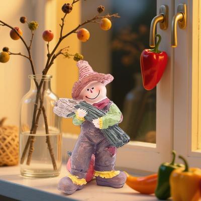 Pumpkin Scarecrow Figurine Handcrafted Resin Statue Fall Harvest Decoration Home Garden Thanksgiving Decor