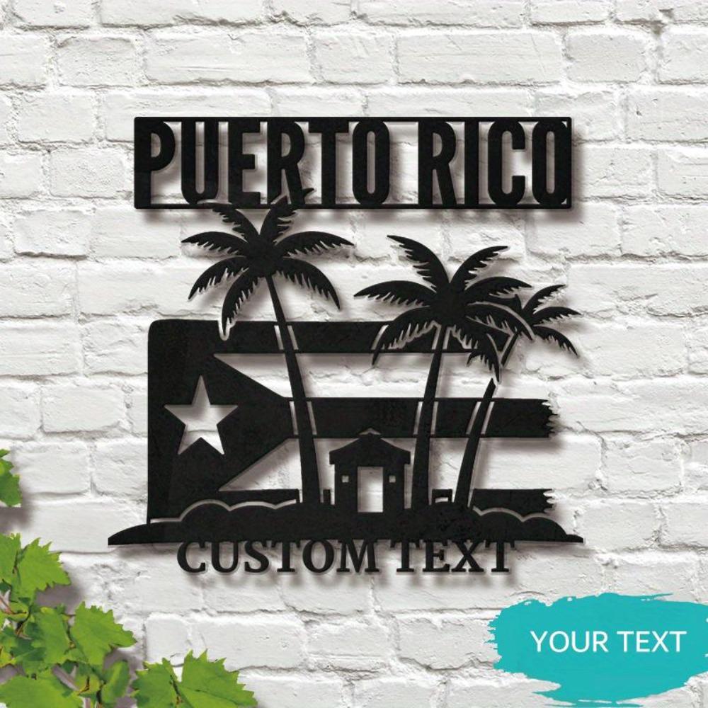 Unique Puerto Rico Flag Metal Wall Art, Custom Name Plaque Weatherproof Iron Decor for Outdoor Workplace, Festive Coastal Event Sign Wall Sculpture 12inch/30cm