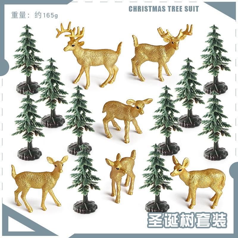 

Рождественская сцена Орнамент Симуляция Рождественская елка Набор белохвостых оленей Песочный стол Настольное украшение Статическая модель
