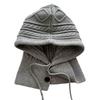 New Knitting Wool Winter Balaclava Hat Ear Protection One-Piece Women Hooded Caps Thicken Windproof Drawstring Hat