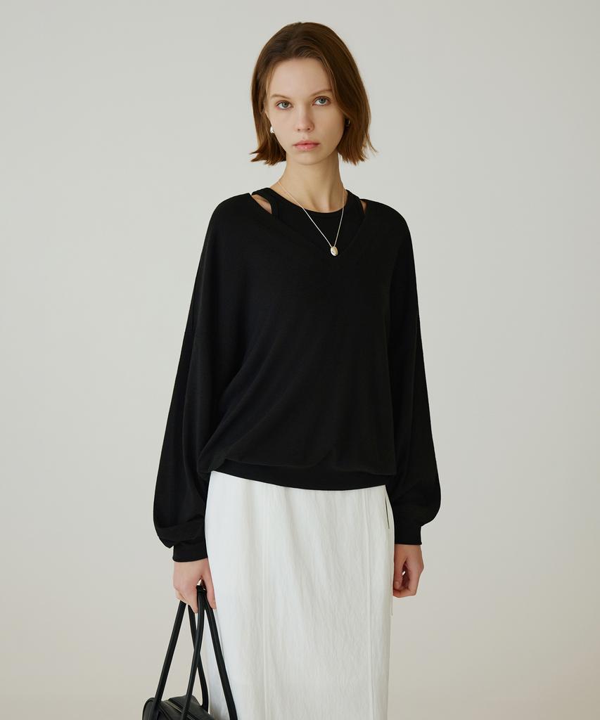 Siyajyu Sitp5274 V-Neck Batwing Comfort T-Shirt_Black