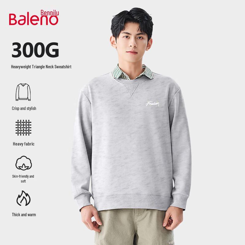 Baleno Men's Heavyweight Loose Fit Crew Neck Letter Print Sweatshirt