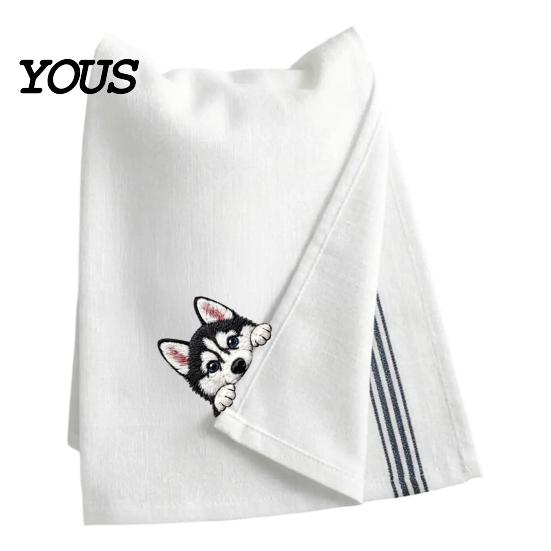 Cute Kitchen Decor Puppy Tea Towel, Embroidered Corgi Dachshund Dish Absorbent Accessories for Dog Owners Quick Dry Hand Towel Lovers Bathroom