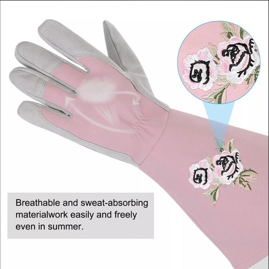 Women Gardening Glove Thorn Proof, Pink Extra Long Oxford Cloth AU Pink Gloves