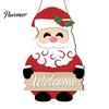 Vintage Style Xmas Sign Christmas 2D Wooden Welcome Hanging Sign, Cartoon Santa Snowman Tree Winter Seasonal Home Ornament Door Hanger with Rope, Wall