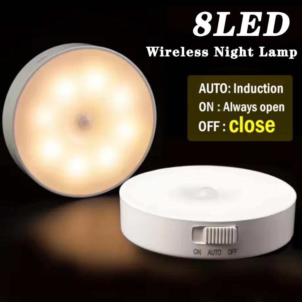 Night Light Motion Sensor Light USB LED Lamp With Switch Rechargeable Inductor Lights For Kitchen Stairs Hallway Closet Bedroom