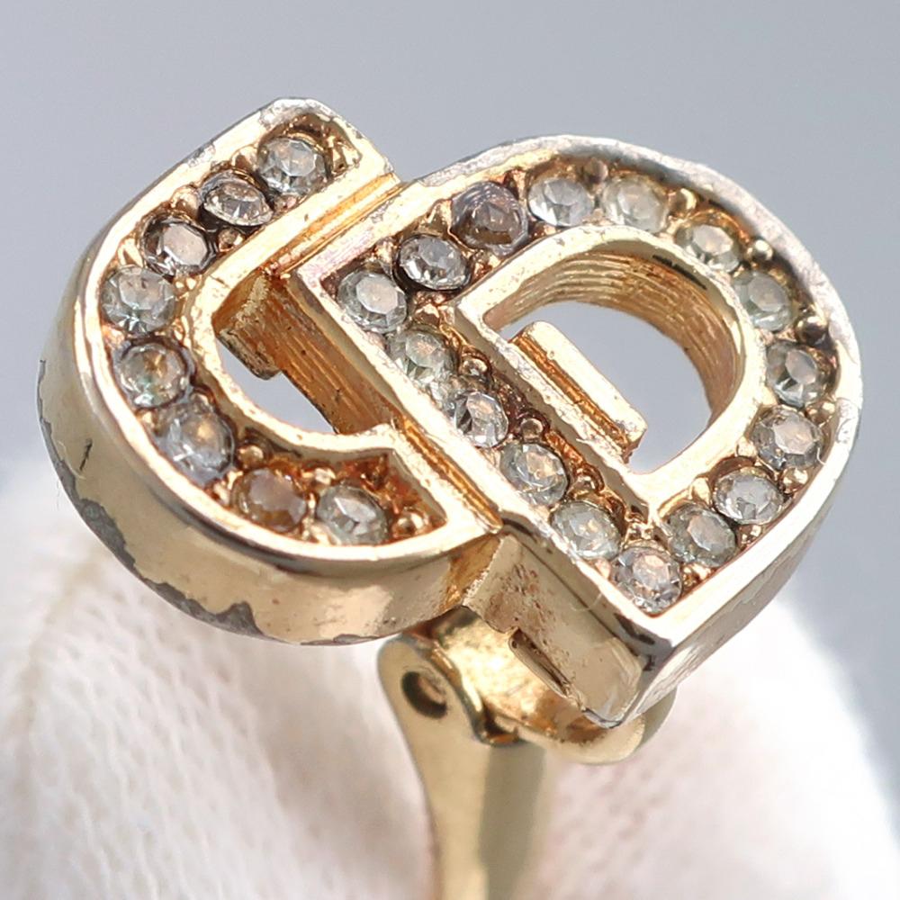 Dior CD Logo Earring Plated Gold/Rhinestone 5g Women Used