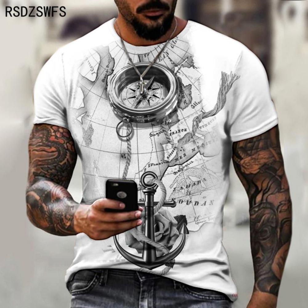 2021 Neues Herren Sommer 3D-gedrucktes Kompass T-Shirt Hip-Hop Stil Übergröße T-Shirt Kreuz-Stil Kurzarm Kleidung XXS-5XL