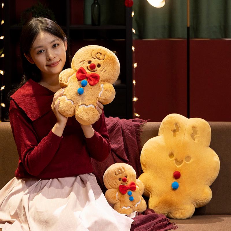 Adorable Gingerbread Man Plush Toy Stuffed Caramel Chocolate Gingerbread Rabbit Cushion Christmas Decoration Xmas Birthday Gift