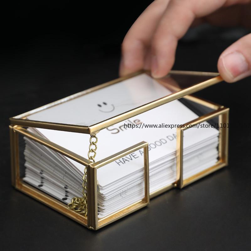 Desktop Business Card Box, Business Card Holder, Desktop Metal Brass, Personalized Glass Business Card Holder, Creative