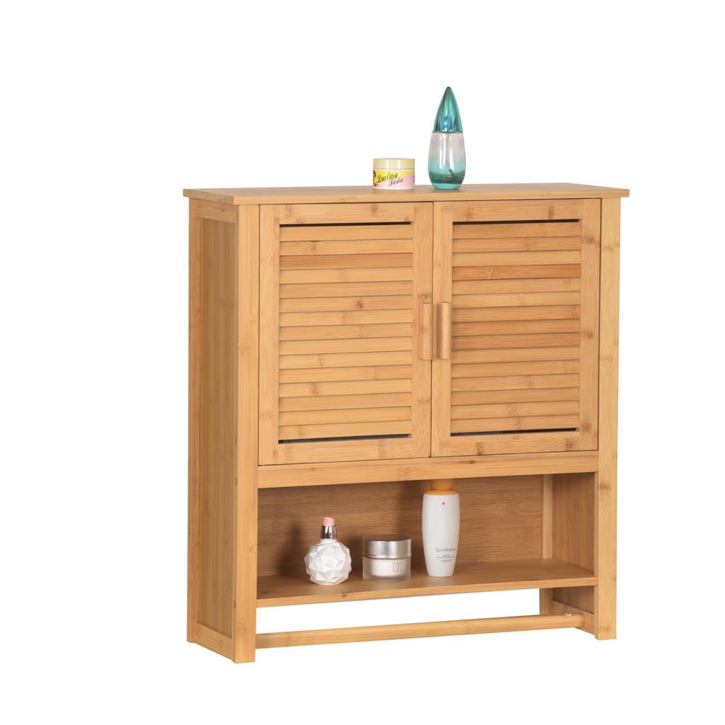 Bamboo Hanging Bathroom Cabinet With Hanger Over The Washbasin 66X62X20Cm