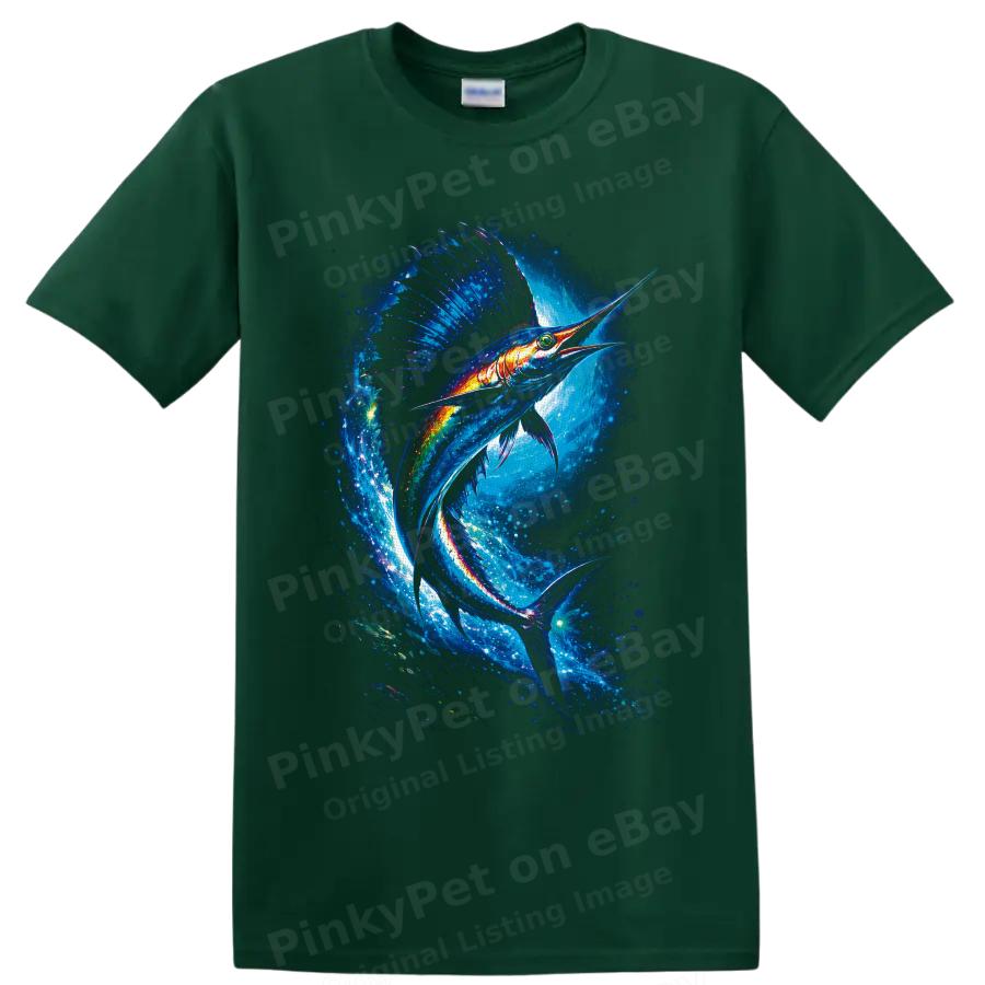 Sailfish T Shirt Neon Ocean Predator Fish Art W/ Blue Wave Graphic Wildlife Tee