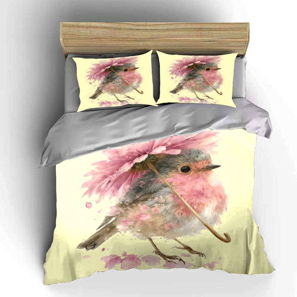 Floral Bird Art Set Decor Bedding Set with 1 Duvet Cover 2 Pillowcases Single Double King Queen, Gift