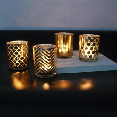 Złoty Geometryczny Szklany Świecznik na Kolację przy Świecach lub Dekorację Baru