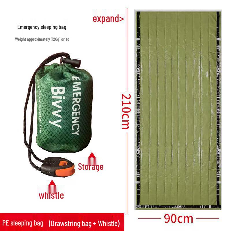 Insulated PE Sleeping Bag for Outdoor Emergencies: Thickened Aluminum Film for Wild Cold Protection and Disaster Relief.