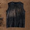 Men Distressed Vest Round Neck Washed Pullover Fit Tops Loose Sleeveless Retro Tank Tops Streetwear